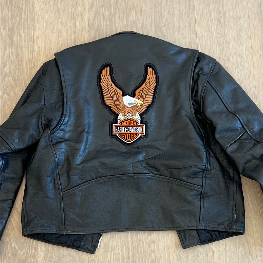 Black Leather Motorcycle Jacket with Eagle Emblem